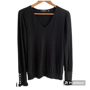 Lauren Ralph Lauren V-Neck Sweater Cotton Blend Black- XL